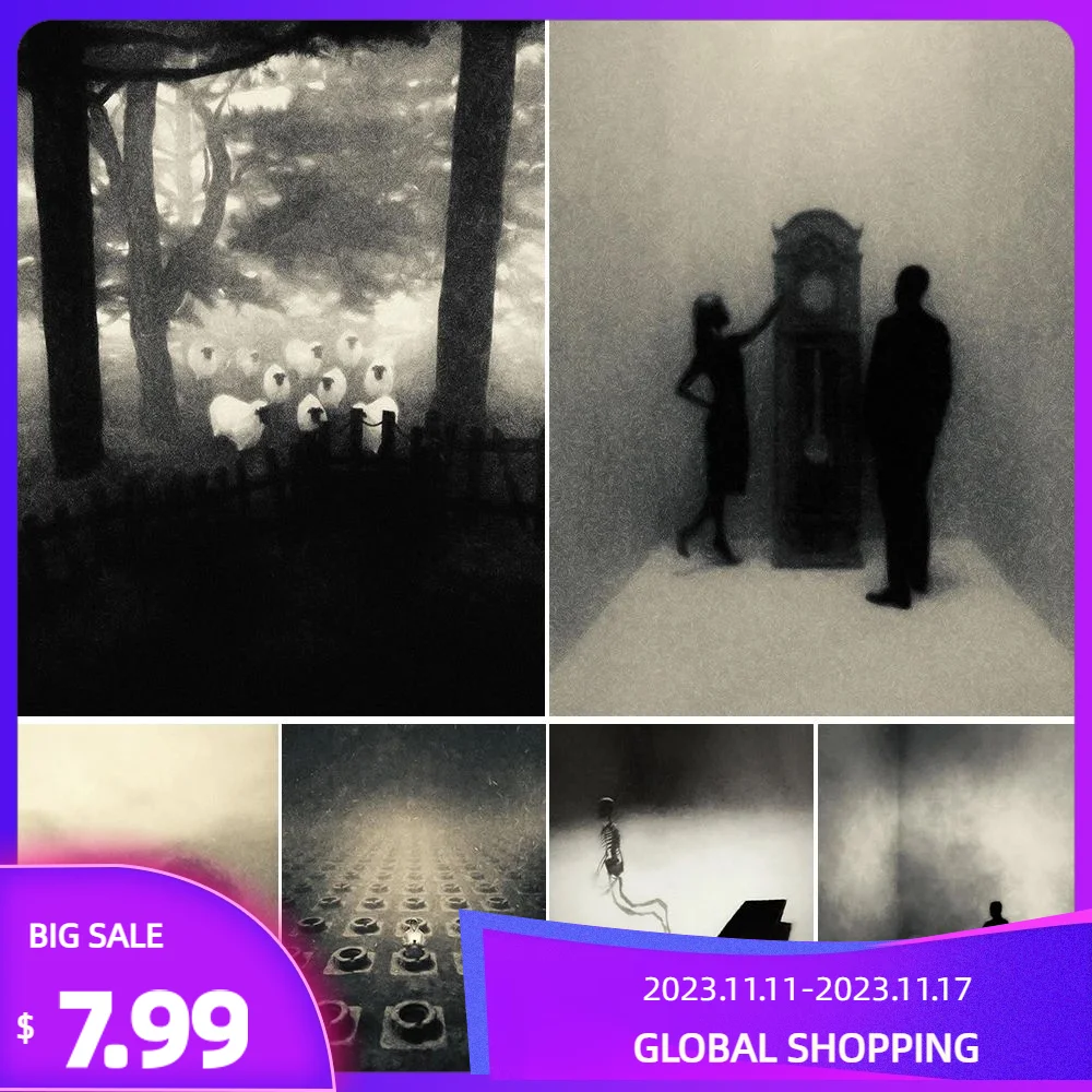 

Bondage,Darkness,Waiting,Sheep, Skeleton Surreal Fantasy Wall Art Canvas Print Creepy Dark Gothic Art Poster Print Home Decor