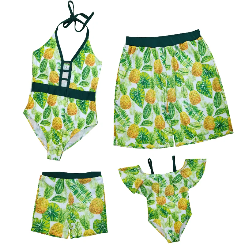 

2023 Pineapple Swimwear Family Matching Outfits One-Piece Mother Daughter Swimsuits Mommy and Me Clothes Father Son Swim Trunks