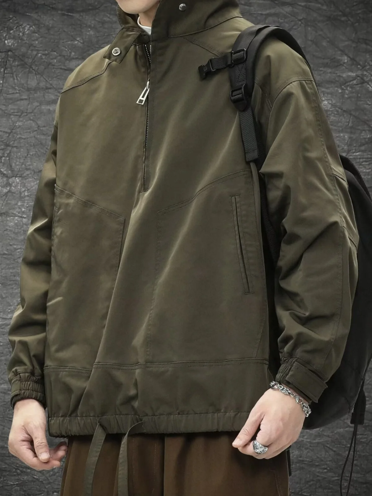 Весенне-осенне-зимняя американская винтажная полузастежка-молния карго-топ