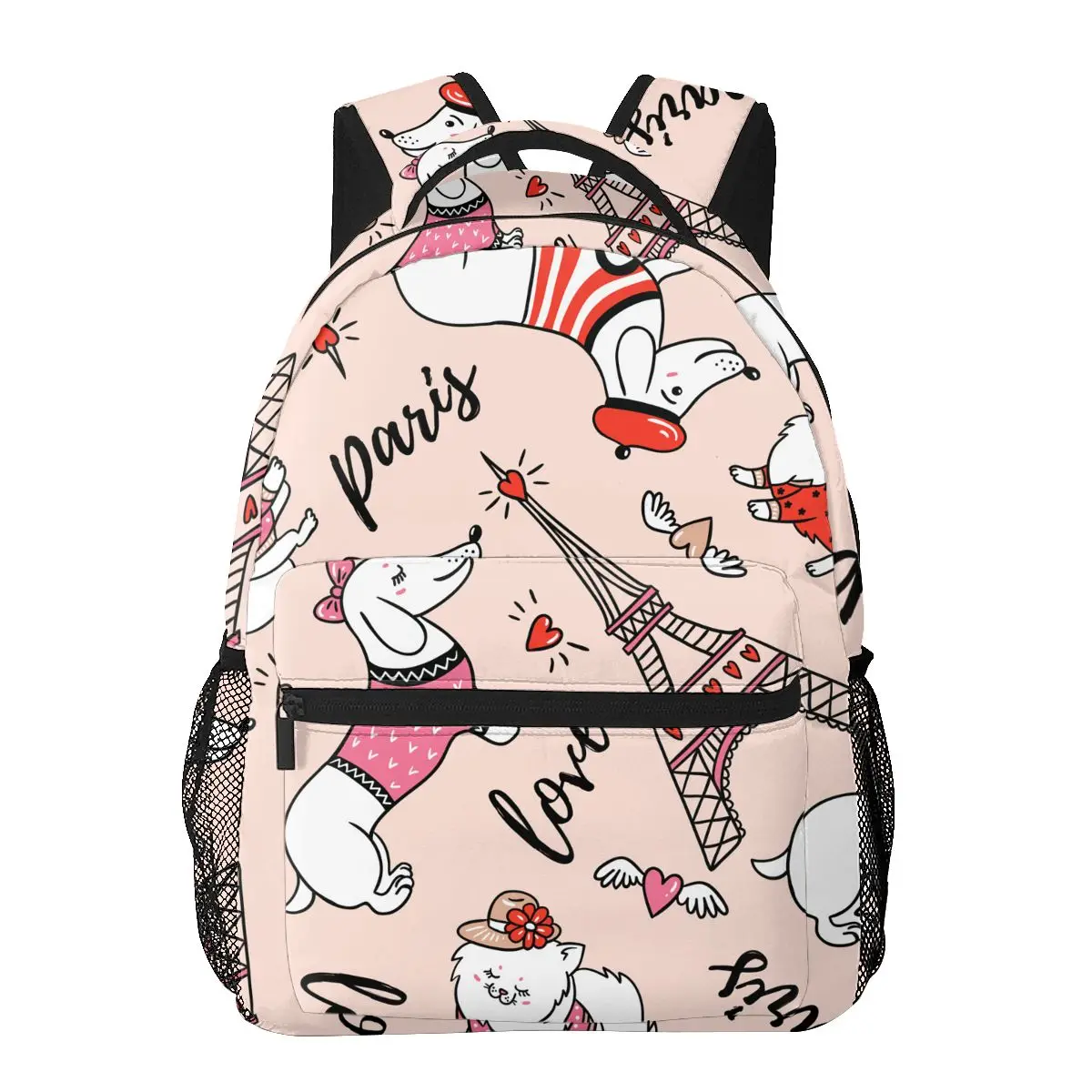 

Women Men Backpack Cute Parisian Dachshund And Eiffel Tower Travel Female Bag Male Laptop Backpack Book Bag