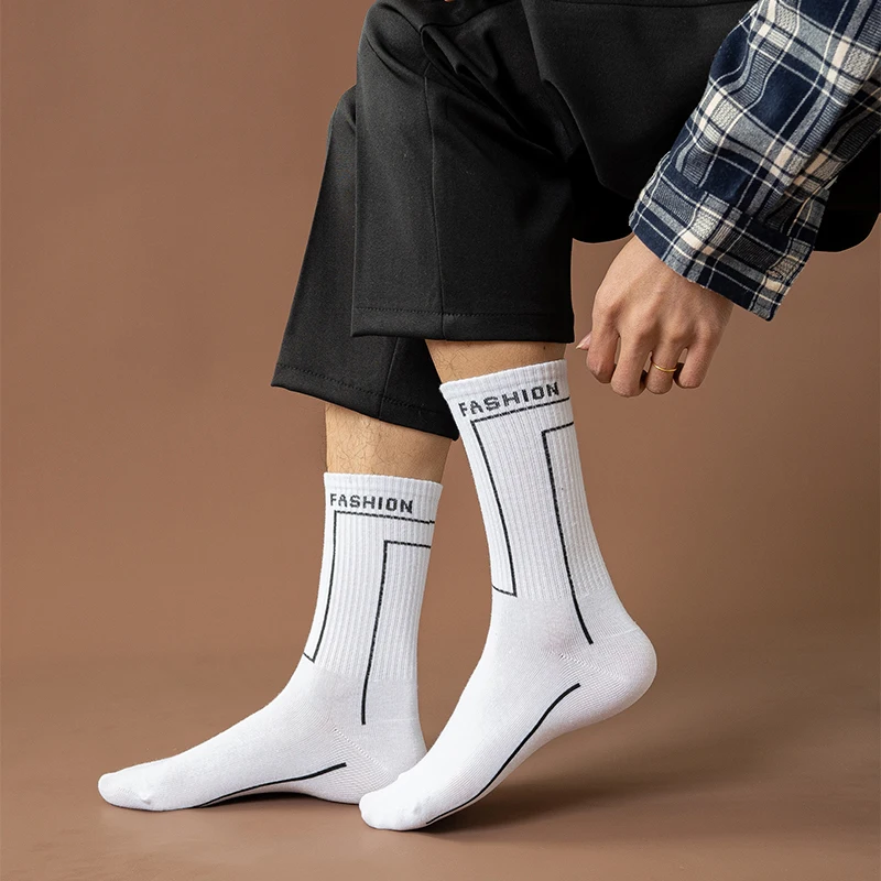 3 Pairs/Box Streetwear Line Letter Stockings Cotton Harajuku Sports Black White Funny Soft Skateboard Men Women Socks Gifts Pack