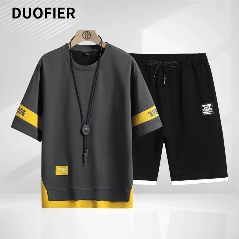 Мужской спортивный костюм из 2 предметов Повседневная футболка в стиле пэчворк и