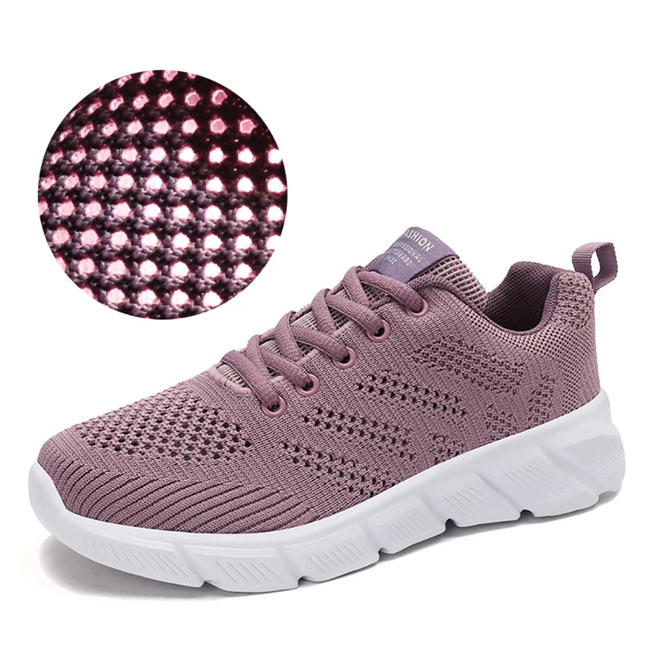Loekeah Fashion Casual Shoes For Ladies Breathable Running Sneakers Lightweight Mesh Flats Footwear Lace-Up Women Shoes Tennis