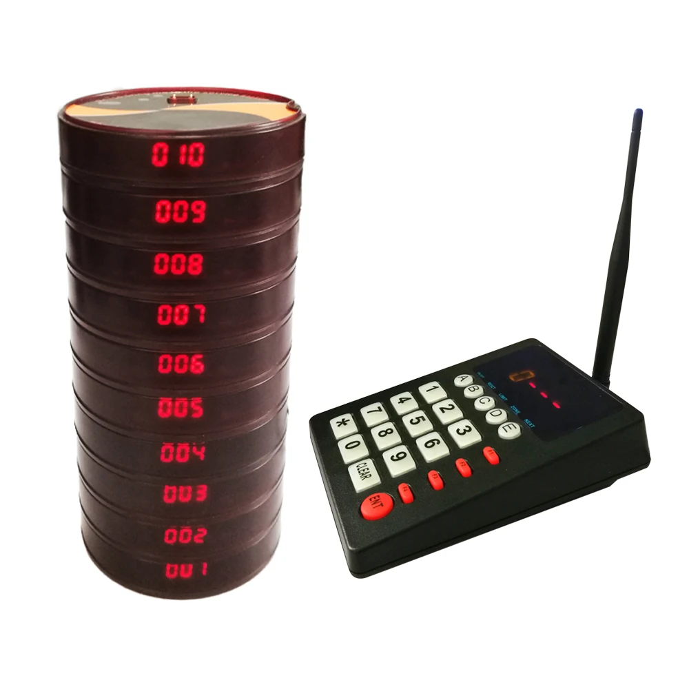 Restaurant Pager Wireless Paging Queuing System Chargeable 1 Transmitter + 10 Coaster Pagers