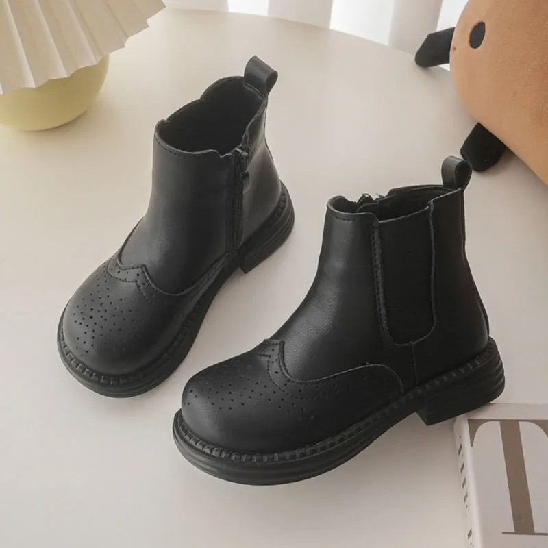 

Детские кожаные ботинки Bullock, Осень-зима 2022, для мальчиков и девочек, вентиляционные отверстия, классические, ретро, короткие ботинки средней длины