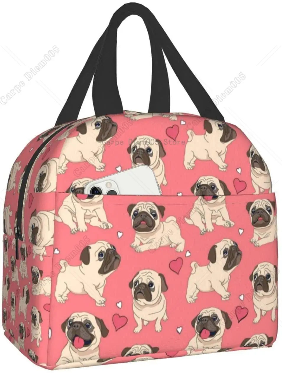 Сумка для обеда с милым щенком мопсом коробка девочек и женщин школьная
