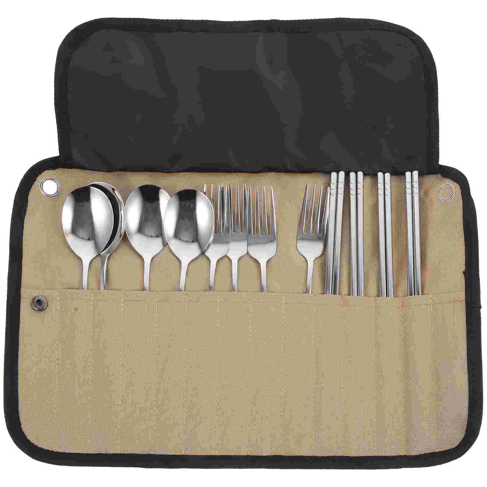 

Set Cutlery Utensils Tableware Camping Utensil Picnic Travel Kit Outdoor Roll Silverware Flatware Eating Portable Carrying