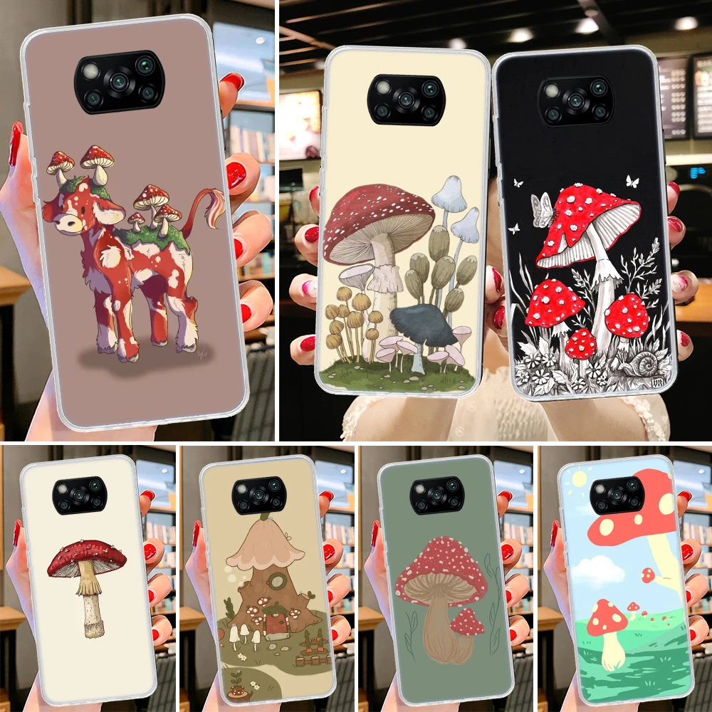 Red Mushrooms Phone Case for Xiaomi Poco X3 NFC X4 F3 F2 F1 M2 M3 M4 Pro Mi Note 10 Lite A1 A2 A3 CC9E GT Cover Coque