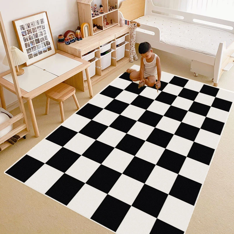 

Children Play Mat Carpets for Living Room Soft Plush Reading Area Rugs Bedroom Decoration Checkerboard Home Carpet Lounge Rug