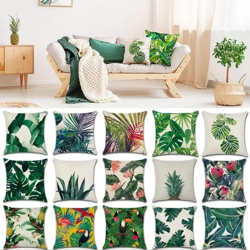

Summer Decor Pillow Cushion Cover Palm Leaf Green Home Decor Pillow Cover Tropical Plant Cactus Monstera