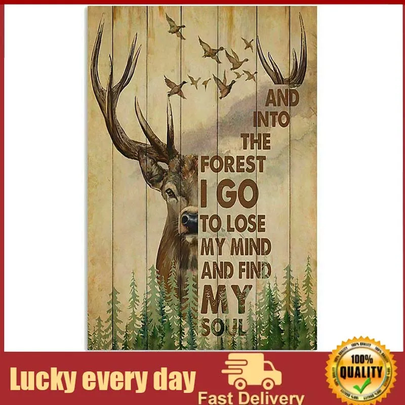 

Home Decoration Hunting Deer and Duck and into The Forest I Go Tin Sign Art Metal Wall Plaque Decor Outdoor Indoor Wall Panel