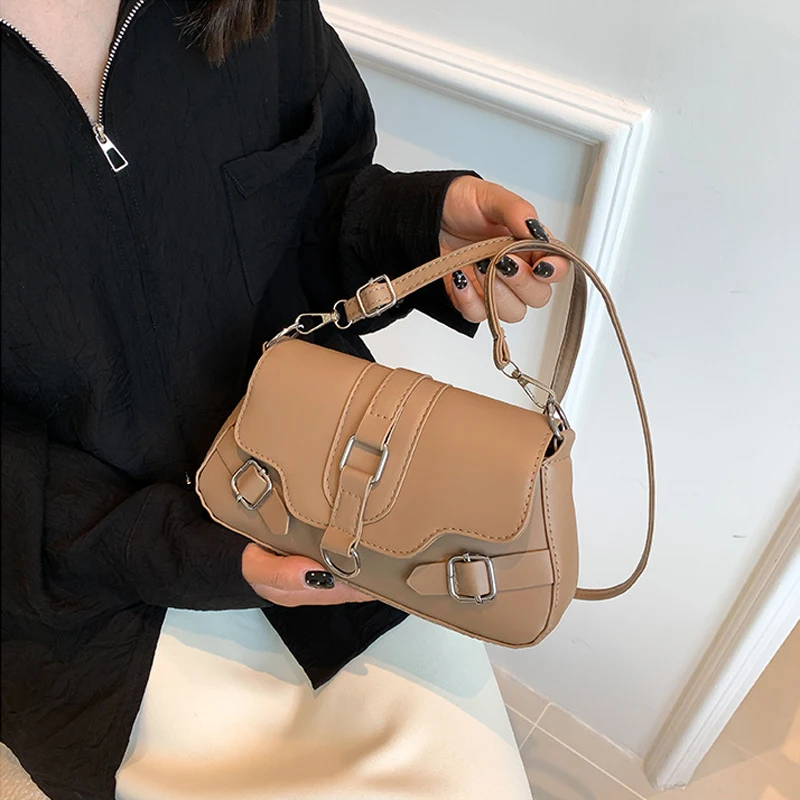 Fashion Women's Shoulder Bag Niche Luxury Design Crossbody Bag Fashion Belt Decorative All-match Handbag PU Leather Underarm Bag