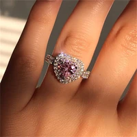 fashion pink crystal rings for women love rhinestones flower zircon womens ring elegant wedding party jewelry