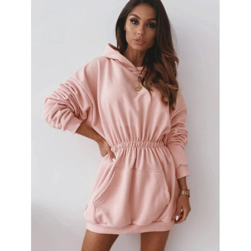 

Осень-зима 2022, однотонное платье в европейском и американском стиле с капюшоном и карманами, женская модная повседневная трапециевидная Юб...