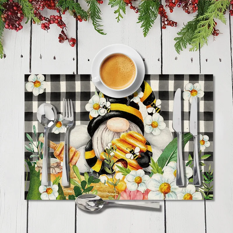 

4Pcs Kitchen Dining Table Mat Leaves Plant Cotton Linen Placemat Bowl Cup Colorful Floral Coffee Mat Dinner Mats 2023