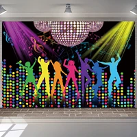 dance disco backdrop rock music stage shiny neon lights ball happy birthday party decoration photography background photo banner