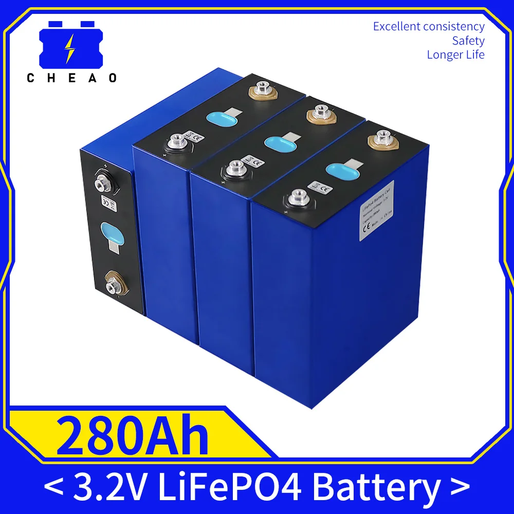 

Brand new 4pcs 3.2V Lifepo4 Battery 280Ah Rechargable DIY 12V Battery for Electric Cart Solar yacht solar RV EU US TAX FREE
