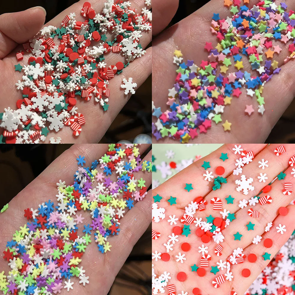 

1000/400Pcs Christmas Sprinkle Polymer Clay Slices Sequins 4-10MM 3D Resin Snowflake/Star Nail Art DIY Xmas Manicure Decoration