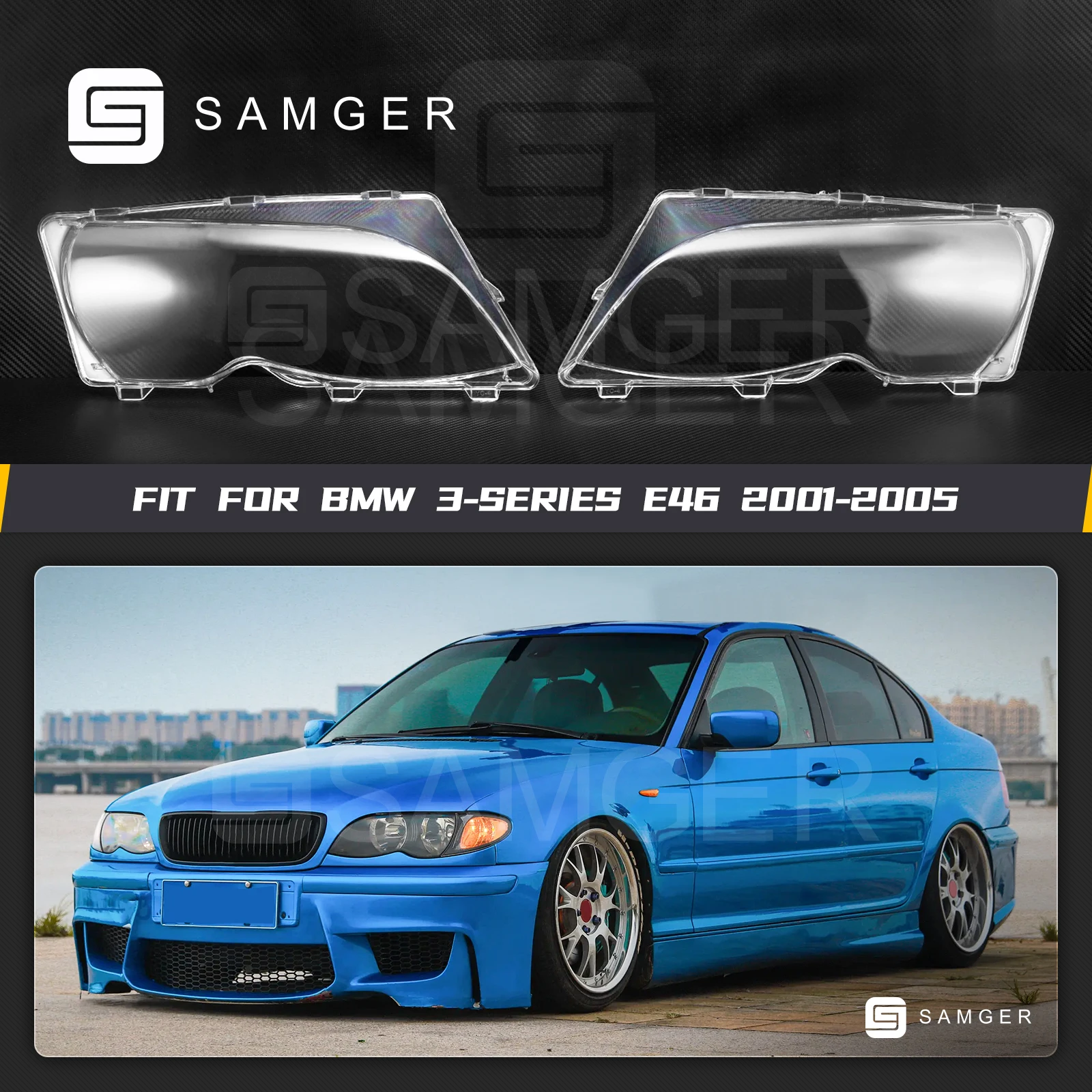 

Samger New 2 Pcs Auto Car Headlight Lenses Replacement Left & Right Headlamp Protective Shell Cover For BMW E46 4 DR 2002-2005