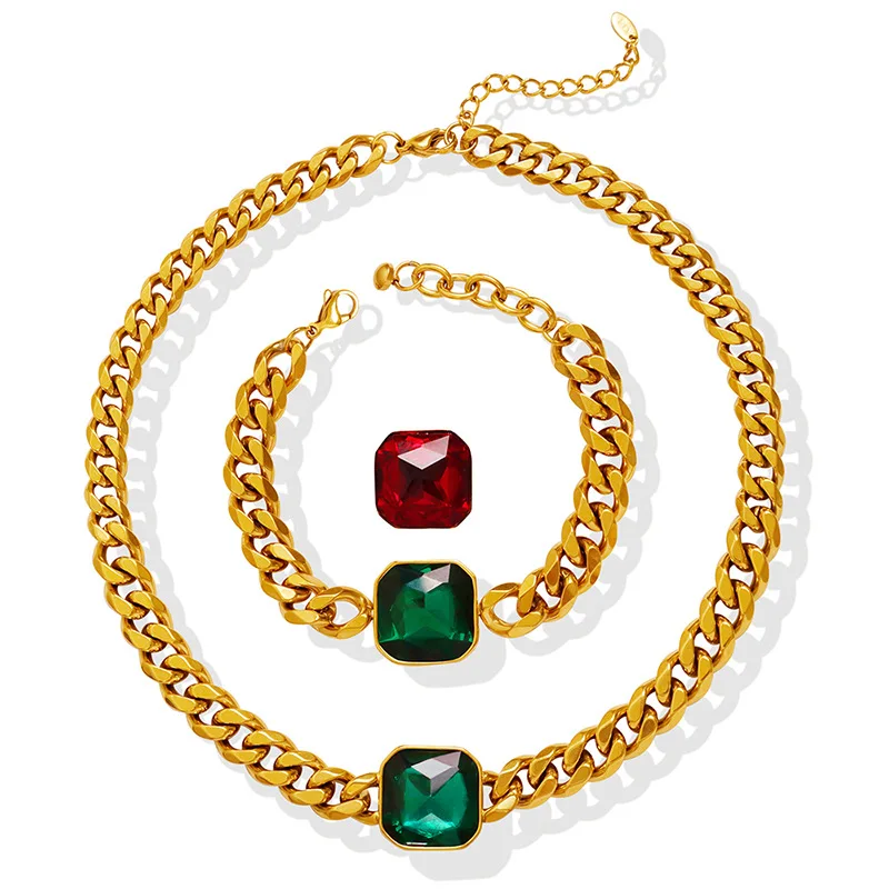 

European Style Neutral Wind Crystal Stone Necklace Bracelet Jewelry Set