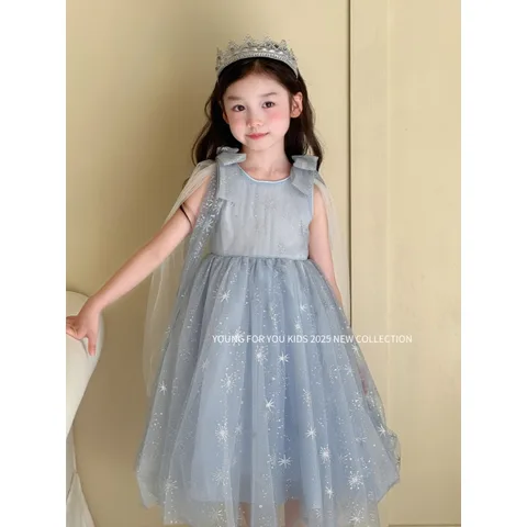 Новое летнее синее красивое платье для девочек, детское модное милое и элегантное платье принцессы, дизайн для детей