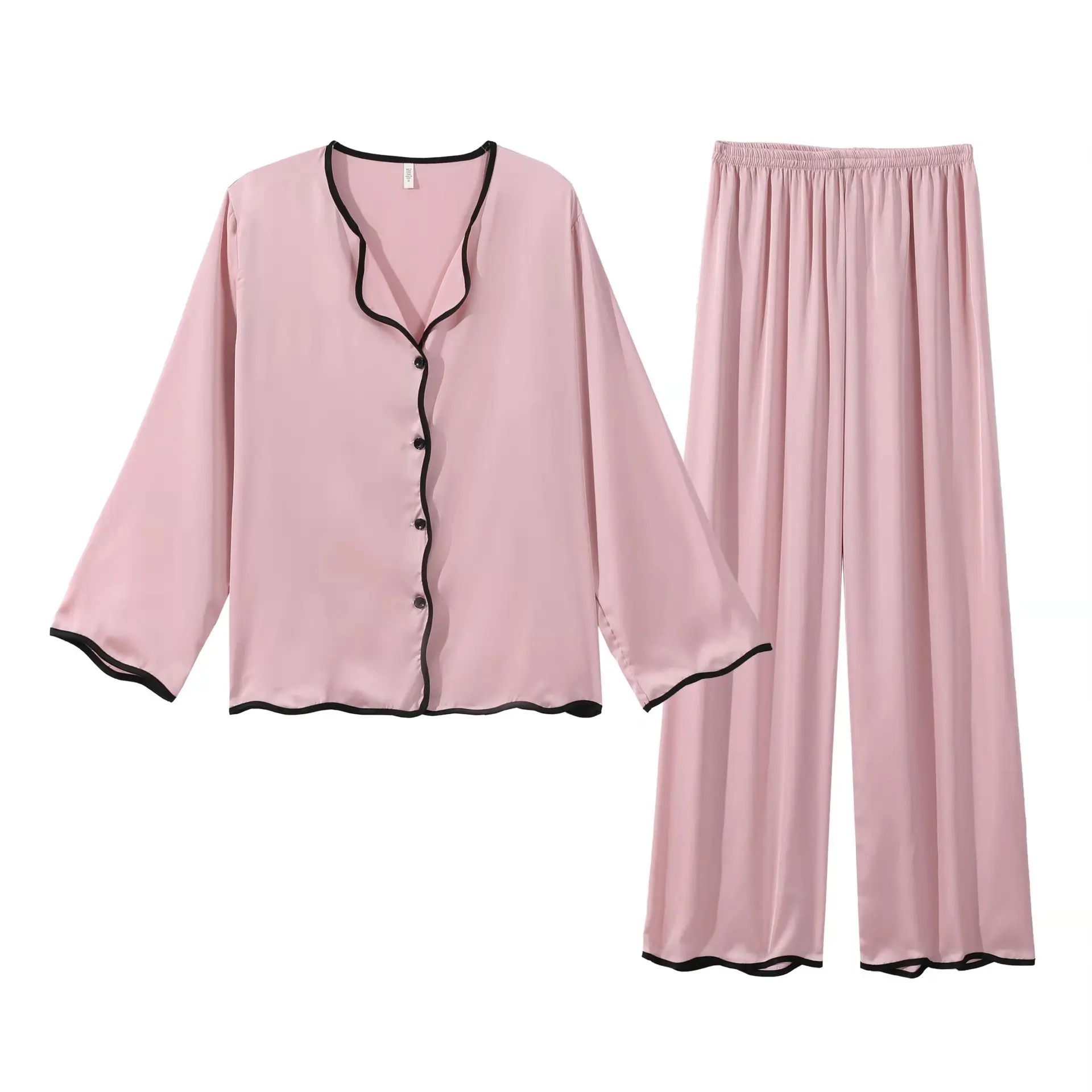 Spring and summer sexy silk pajamas women's long-sleeved suits large size simple style ice silk home thin home clothes