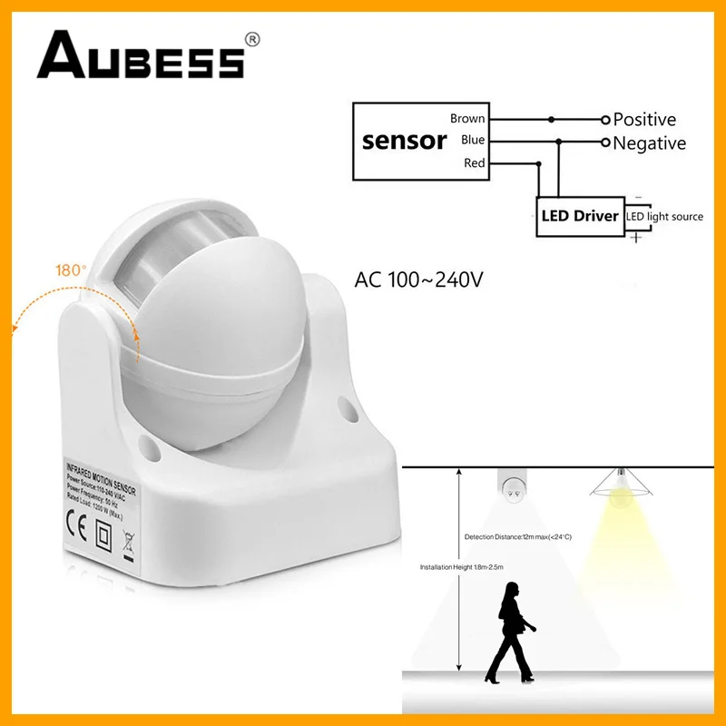 Новинка выключатель движения для наружной охраны дома на 180 ° 220 В макс. 12 м 50 Гц