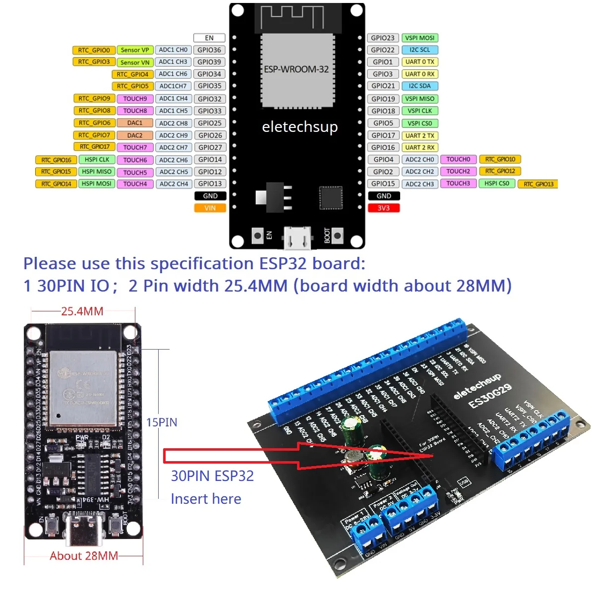 Фото Модуль адаптера крестовой клеммной колодки DIN-рейки 5,0 для Bluetooth Arduino, Wi-Fi, прозрачная крышка IOT, плата расширения ESP32 Devkit №2