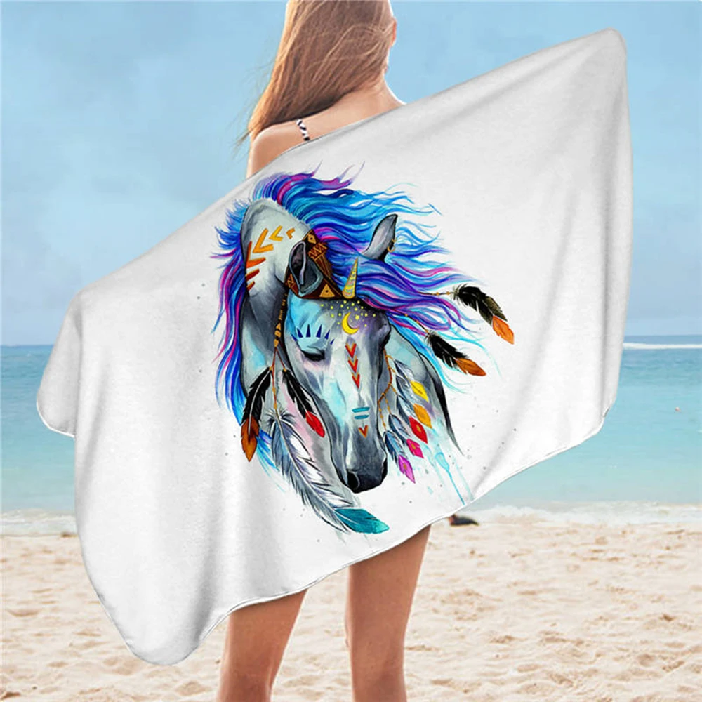 

Красочное пляжное полотенце с изображением лошадей, животных, акварель, сова, тигр, полотенце для ванной комнаты, банное одеяло из микрофибр...