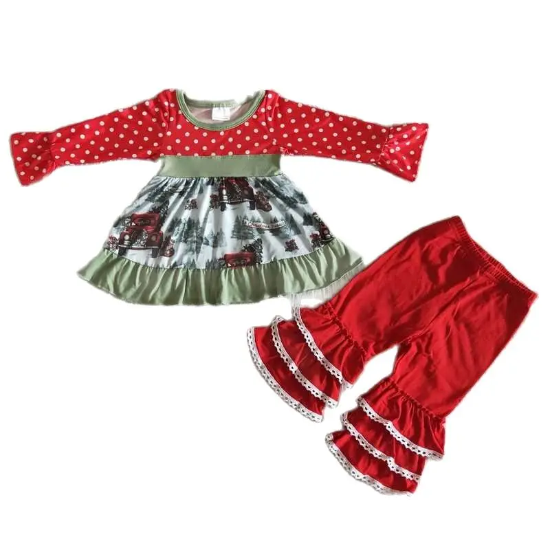 

Одежда для маленьких девочек, красный комплект из топа и брюк с длинным рукавом, Детские Рождественские пижамные костюмы, зимние наряды