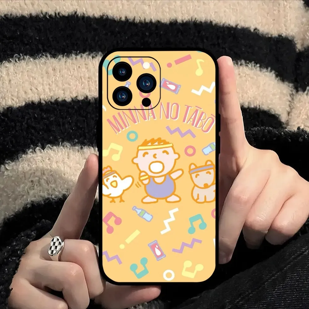 Чехол для телефона Miniso Cartoon Minna No Tabo iPhone Mini 11 12 13 14 15 Pro XS Max X Plus SE XR Black Soft Shell