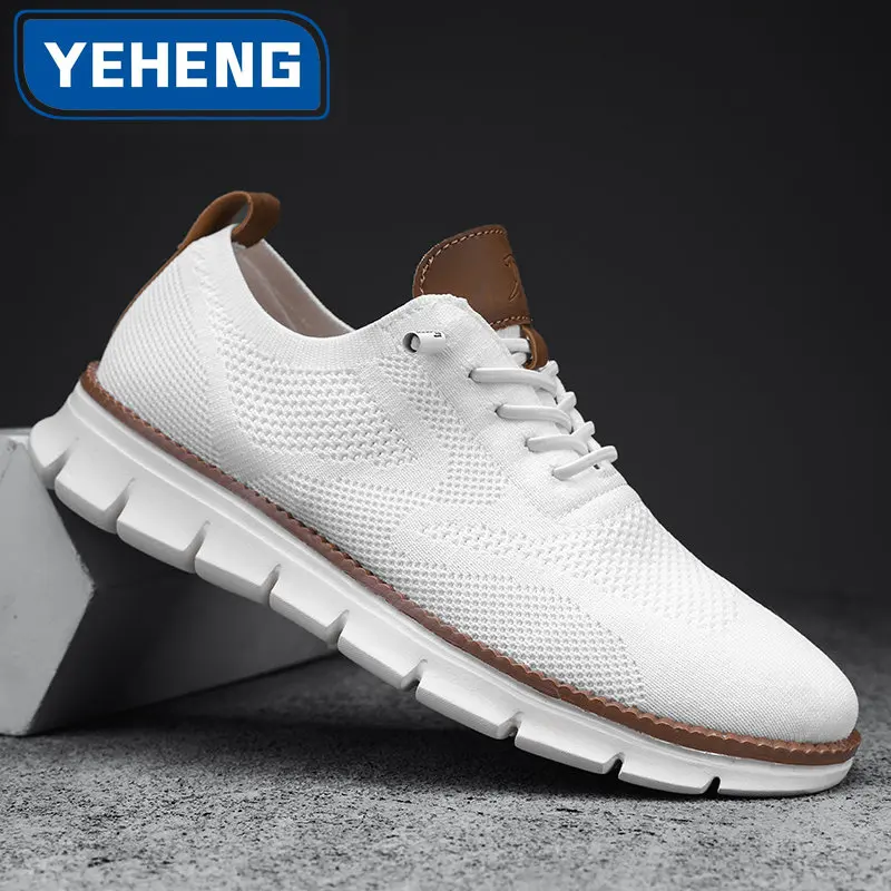 New Autumn Casual Knitted Mesh Men's Shoes Solid Shallow Lace Up Lightweight Soft Sneakers Shoes Breathable Man Footwear Flats
