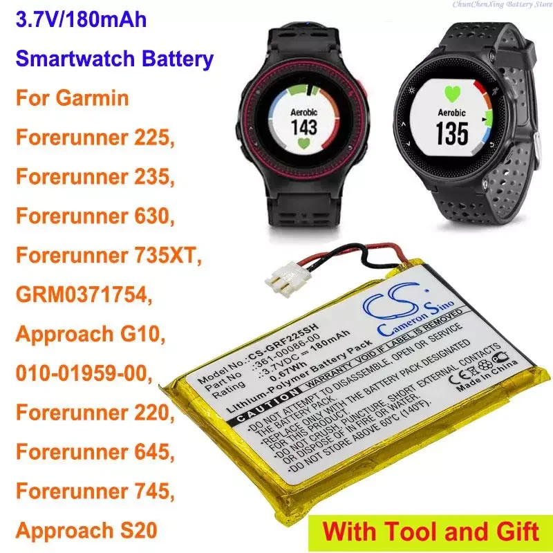 

Cameron Sino 180mAh Battery 361-00086-00 for Garmin Forerunner 225, Forerunner 235, Forerunner 630, Forerunner 735XT, GRM0371754