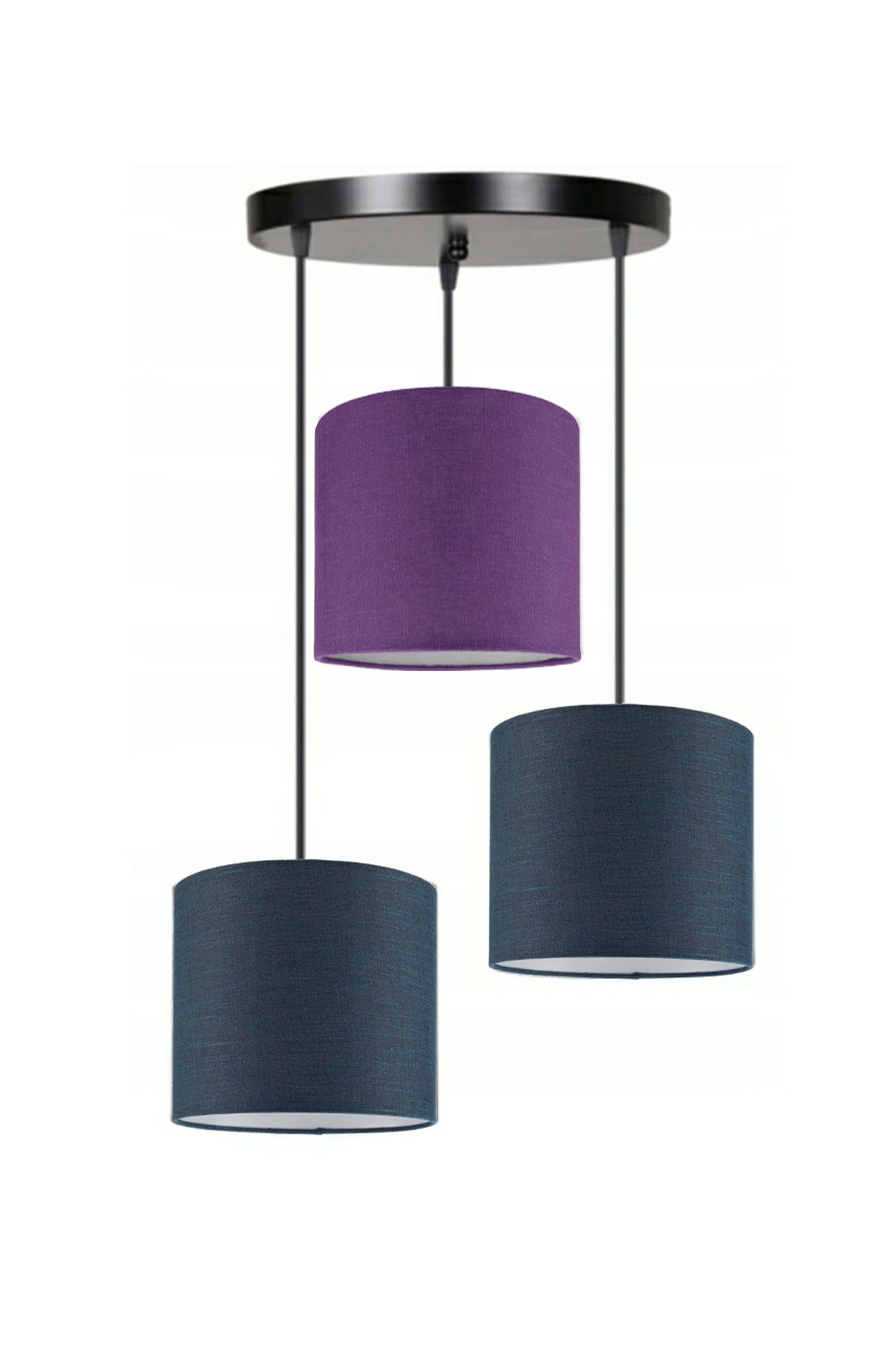 3 Heads 2 Navy Blue 1 Purple Cylinder Fabric Lampshade Pendant Lamp Chandelier Modern Decorative Design For Home Hotel Office