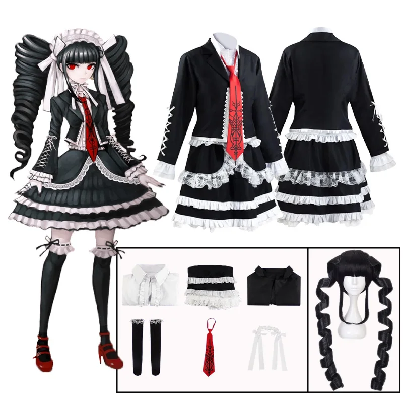 Danganronpa Yasuhiro Taeko Cosplay Costume Celestia Ludenberg Cosplay Wig Women's Gothic Lolita Apparel Halloween Party Dress