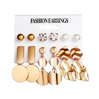 6pcsset creative metal element round irregular geometric gold personality fashion stud earrings