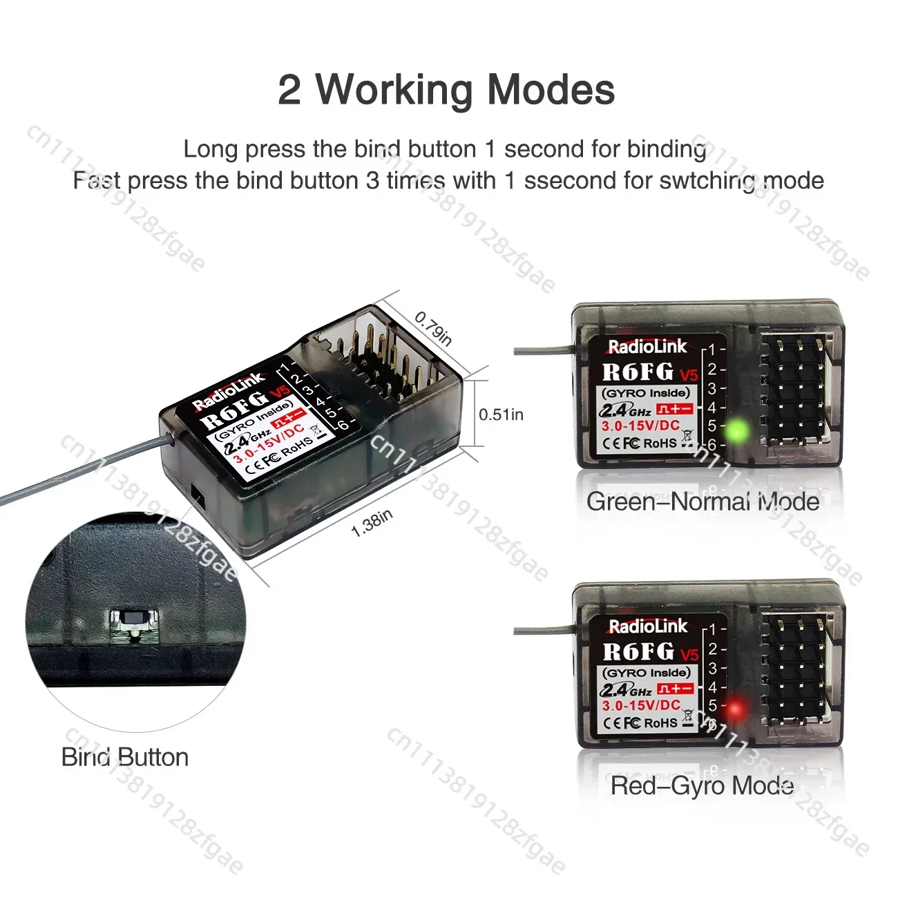Фото Радиоприемник Radiolink RC R6FG 6-канальный 2.4G HV Servo RX с гироскопом для управления на больших расстояниях, совместимый с передатчиками RC4GS V2/RC6GS V2 для радиоуправляемых машин и лодок №4
