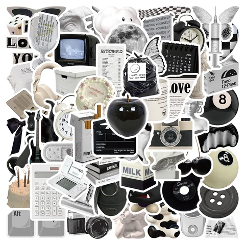 Стильные Изящные черно-белые простые наклейки в стиле Ins, стикеры, эстетические наклейки для телефона, ноутбука, чемодана, ноутбука, 10/50 шт.