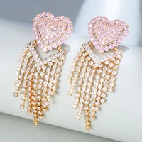 missvikki luxury big heart tassel drop earrings for women fashion engagement party jewelry best super gift pendientes mujer moda