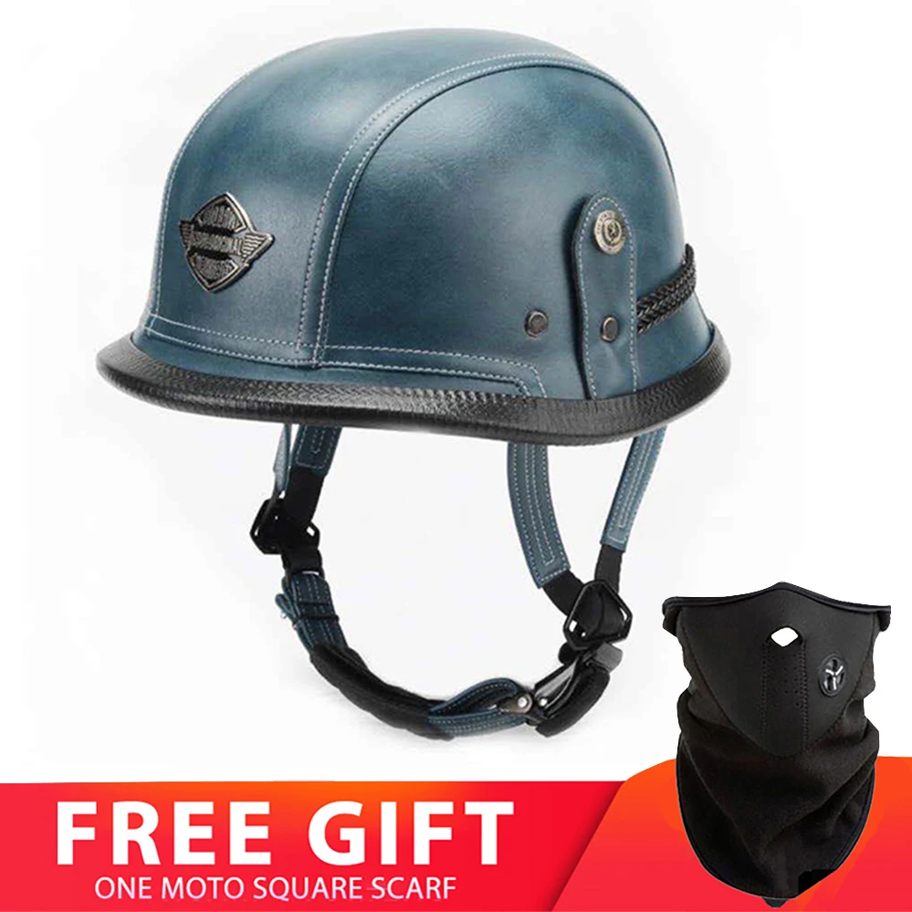 Мотоциклетный шлем JYT полулицевой из искусственной кожи в немецком стиле ретро