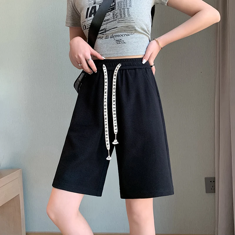 Women Shorts Traf High Waisted Loose Wide Leg Short Pants Women Clothing Booty Shorts Waffle Fabric Y2K Korean Fashion CICHENG