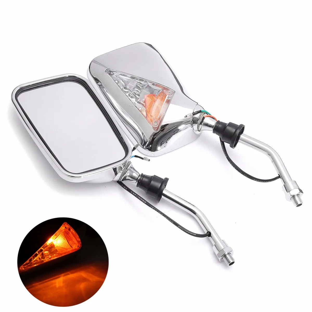 

12V 10mm Universal for Motorcycles Scooters ATVs Pair Chrome Motorcycle Rearview Side Mirrors with Turn Signal Indicator Light