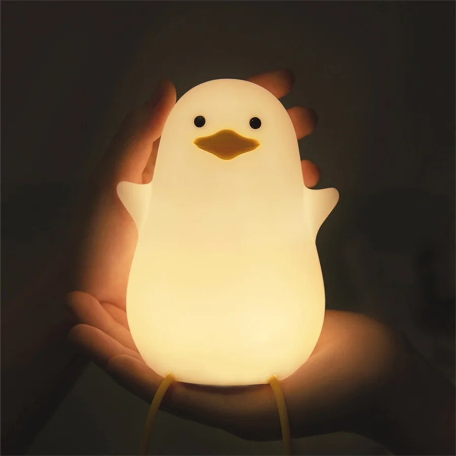 Cute Duck Silicone LED Night Touch Sensor Cartoon USB Lamp Rechargeable Sleeping Light Timing Bedroom Bedside Lamp for Kid Gift