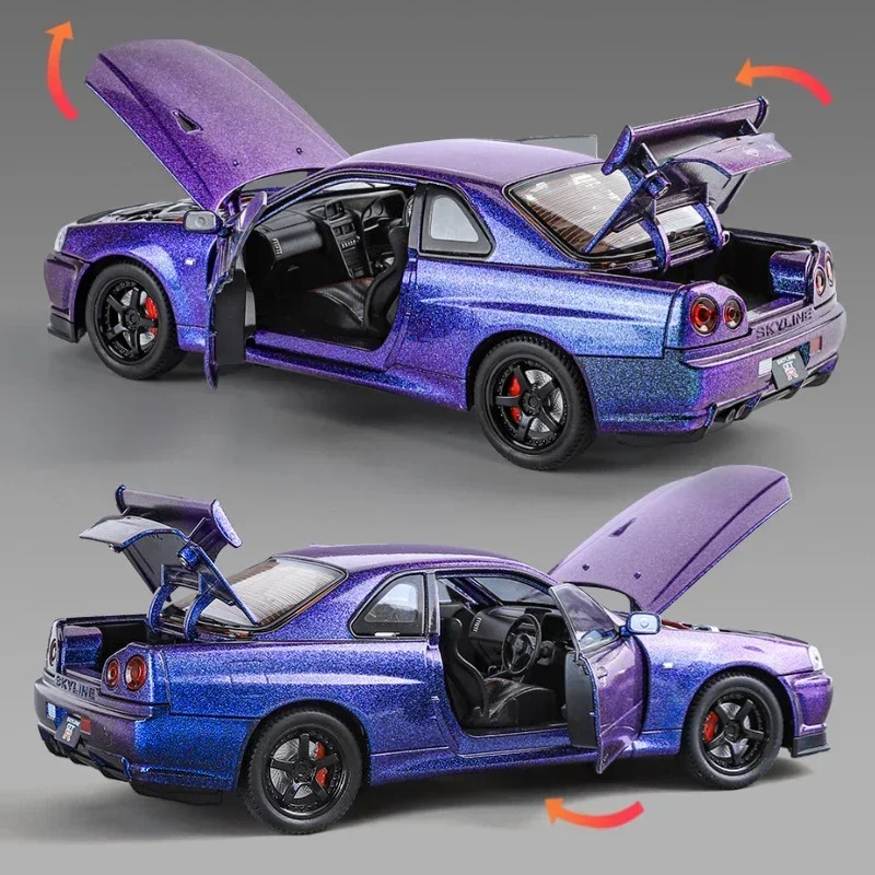 Модель спортивного автомобиля 1:24 Nissan Skyline Ares GTR R34 из сплава литой металлический