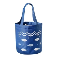 cute fish pattern canvas portable insulation bag lunch box barrel kawaii drawstring lunch bag waterproof aluminum foil
