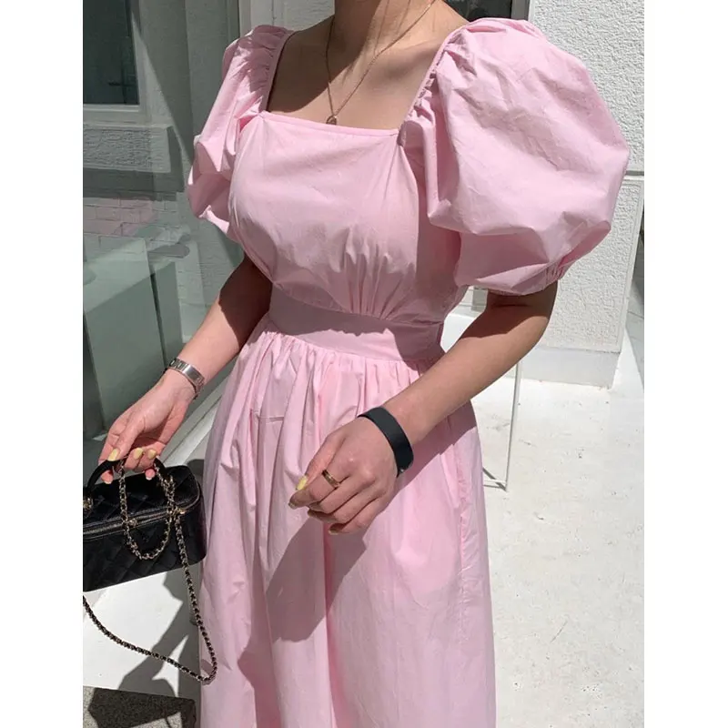 

Clothland Women Elegant Ankle Length Long Top Square Color Short Sleeeve High Waist One Piece Summer Vestido Maxi DA115