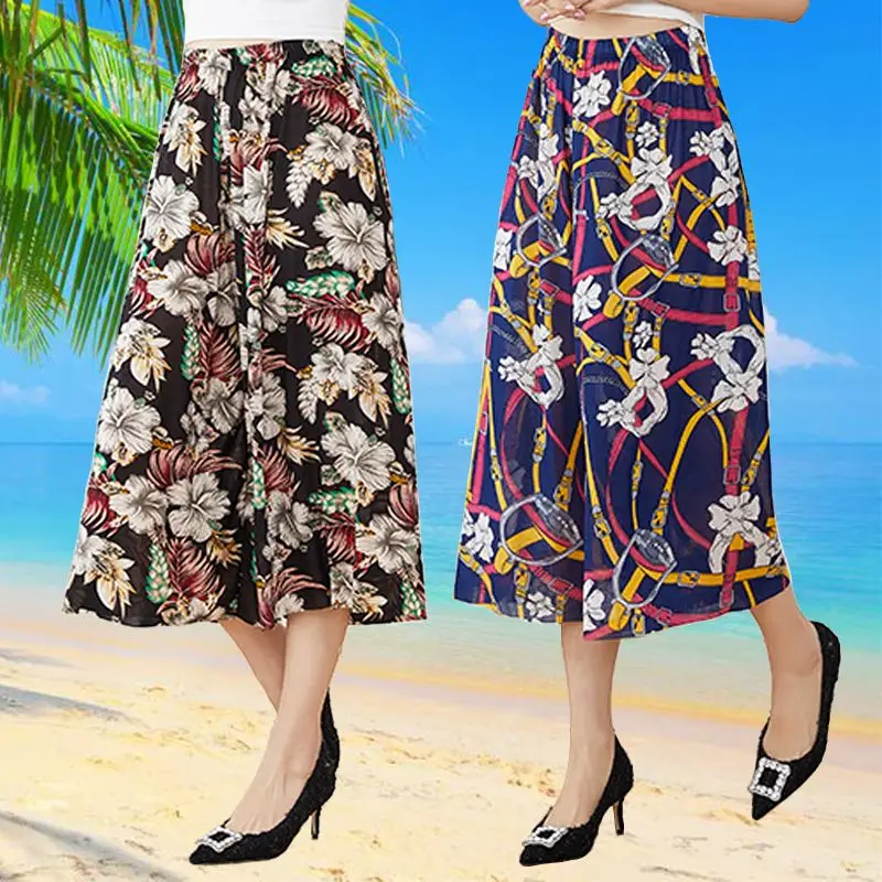 Women's Soft Comfortable Summer Capris Trousers High Waist Tie Dye Wide Leg Short Pants Printed Cropped Boho Palazzo Pants