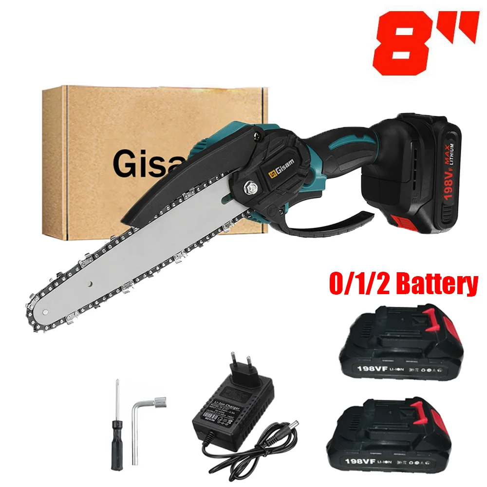 8 Inch Electric Chain Saw With 0/1/2PC Battery One-handed Woodworking Garden Tool Brushless Pruning Saw For Makita Battery 18V