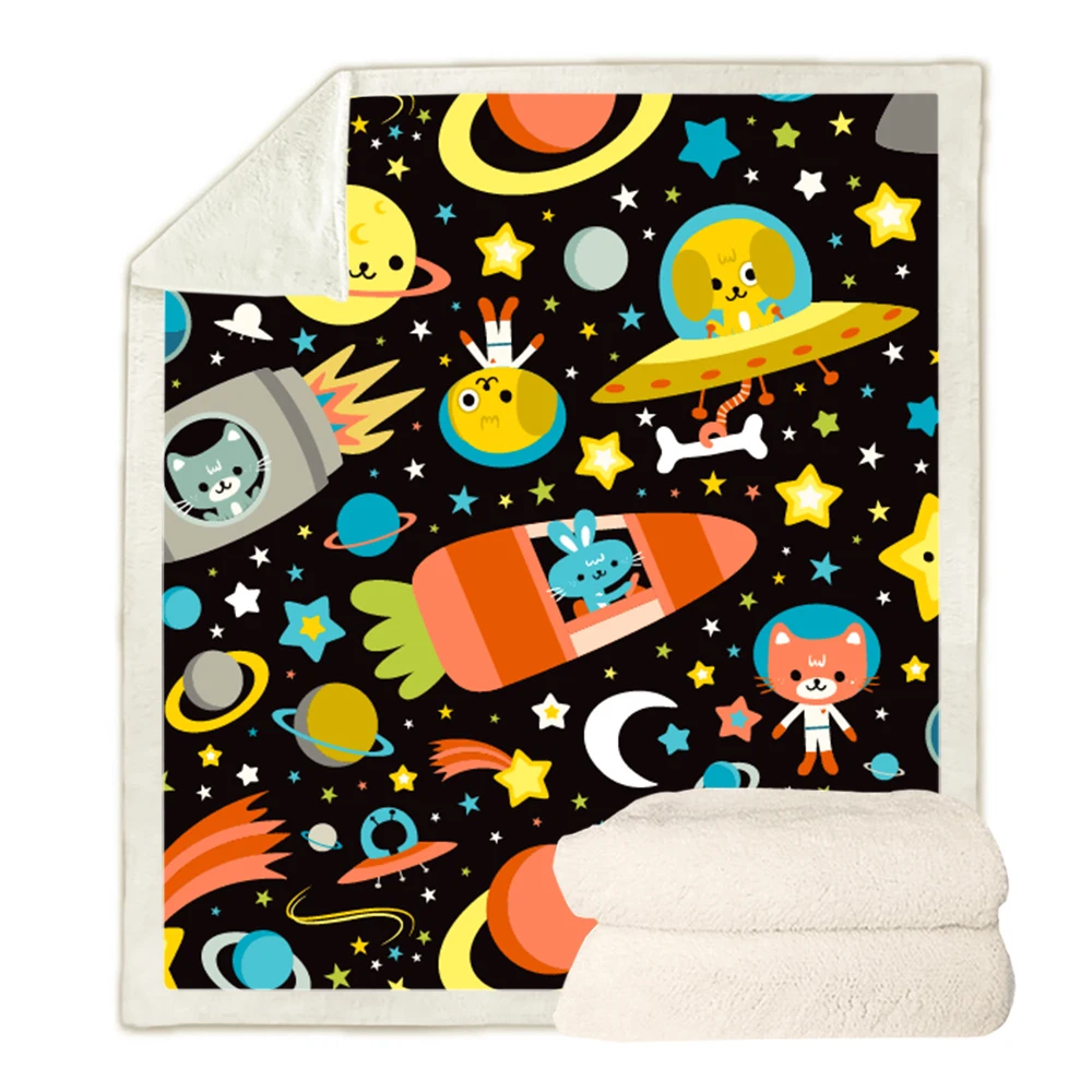 

CLOOCL Children's Blankets Cartoon Rocket 3D All Over Printed Double Layer Blanket Throw Keep Warm Air Conditioner Quilt