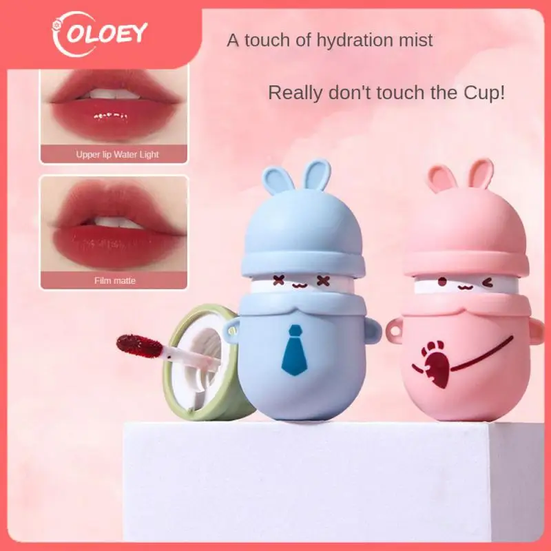 

Matte Lip Gloss 4 Colors Non-stick Cup Water Mist Lip Glaze Lip Tint Non-fading Velvet Lipstick Cosmetic Cute Sugar Rabbit Chain